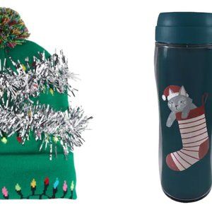 Light-up Pom-Pom Beanie & Stocking Cat Thermal Mug